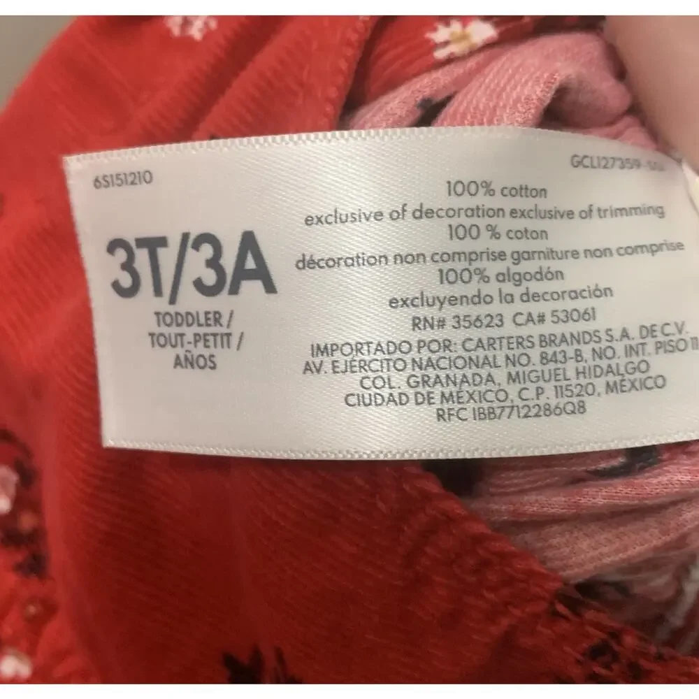 OshKosh B’Gosh 3T Red Corduroy Floral Bib Dress Overall Floral Skirt Vestbak